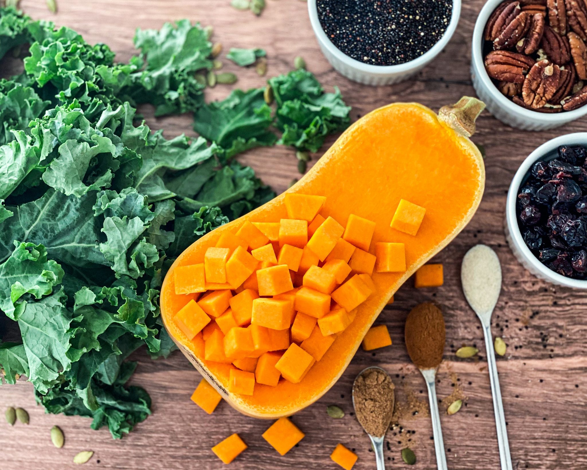 Rubbed Kale and Butternut Squash Salad with Quinoa That Salad Lady