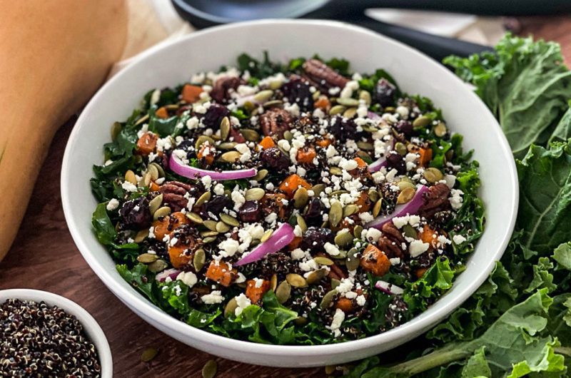 Rubbed Kale and Butternut Squash Salad with Quinoa