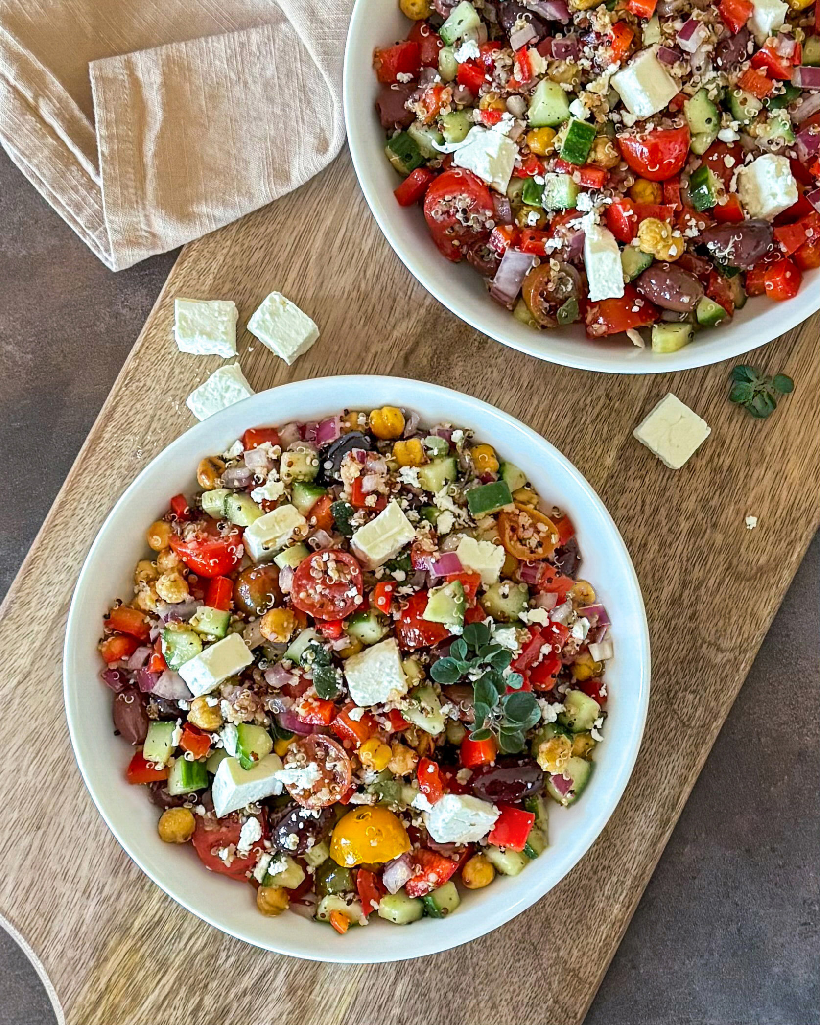 Mediterranean Greek Salad with Quinoa and Roasted Chickpeas | That Salad Lady